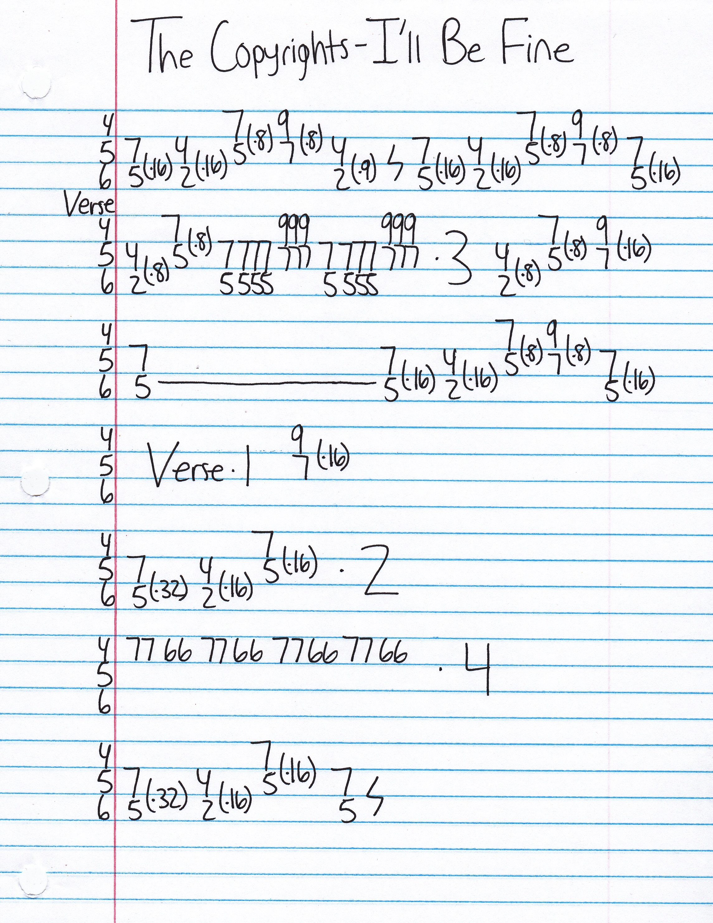 High quality guitar tab for I'll Be Fine by The Copyrights off of the album We Didn't Come Here To Die. ***Complete and accurate guitar tab!***